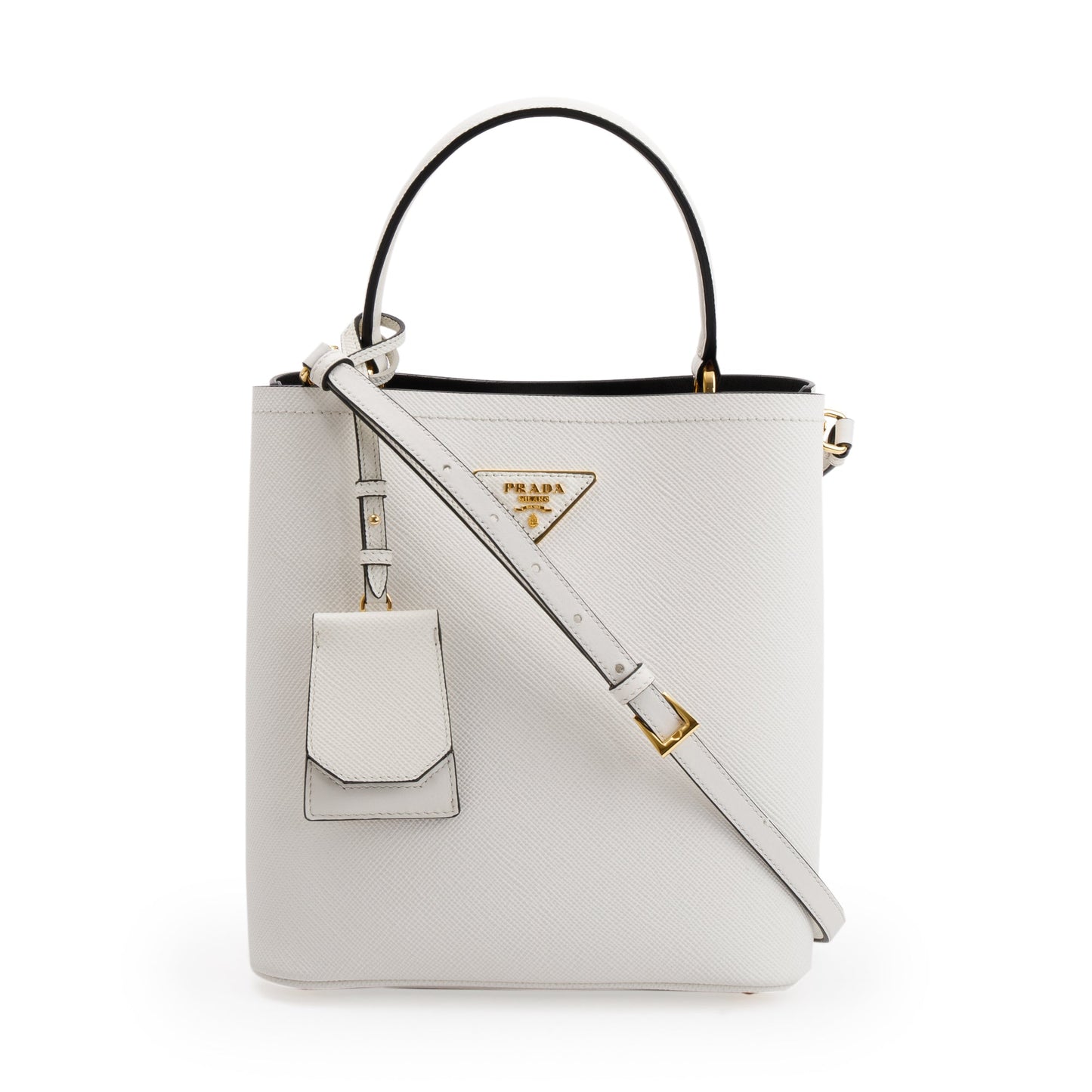 Prada White Saffiano Cuir Medium Panier Bag