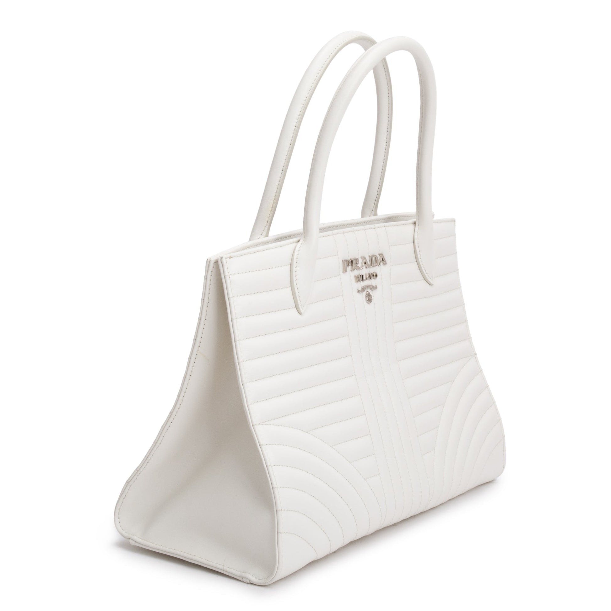 Prada White Soft Calf Impunture Diagramme Tote