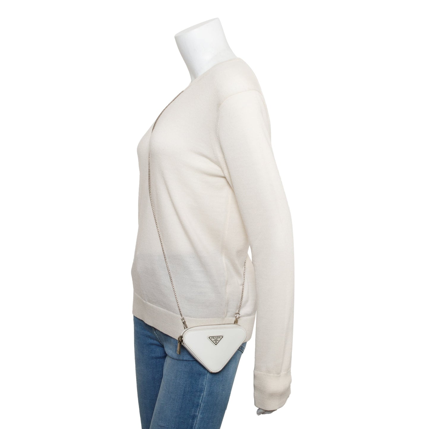 Prada White Spazzolato Leather Mini Triangle Crossbody Bag
