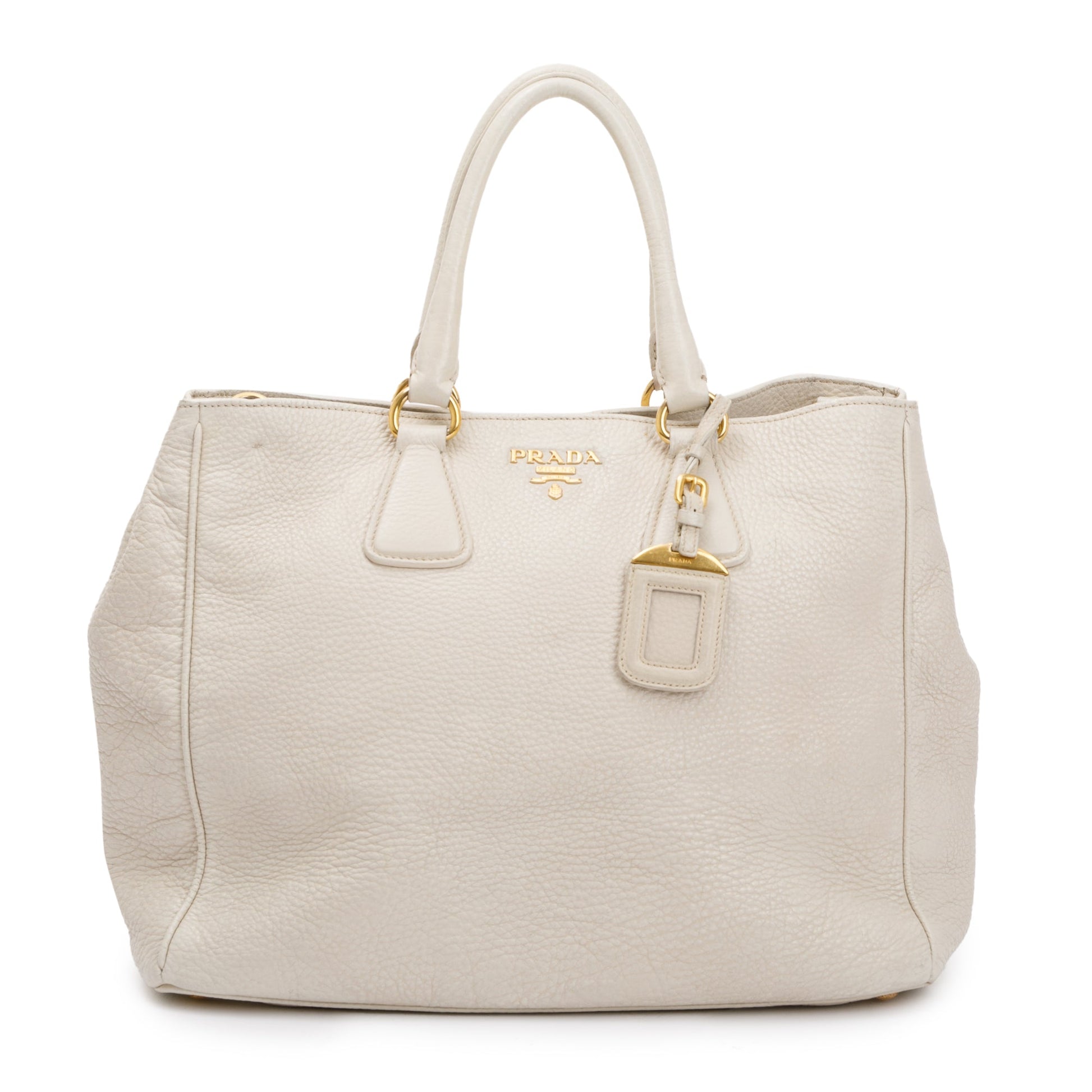 Prada White Vitello Daino Leather Tote