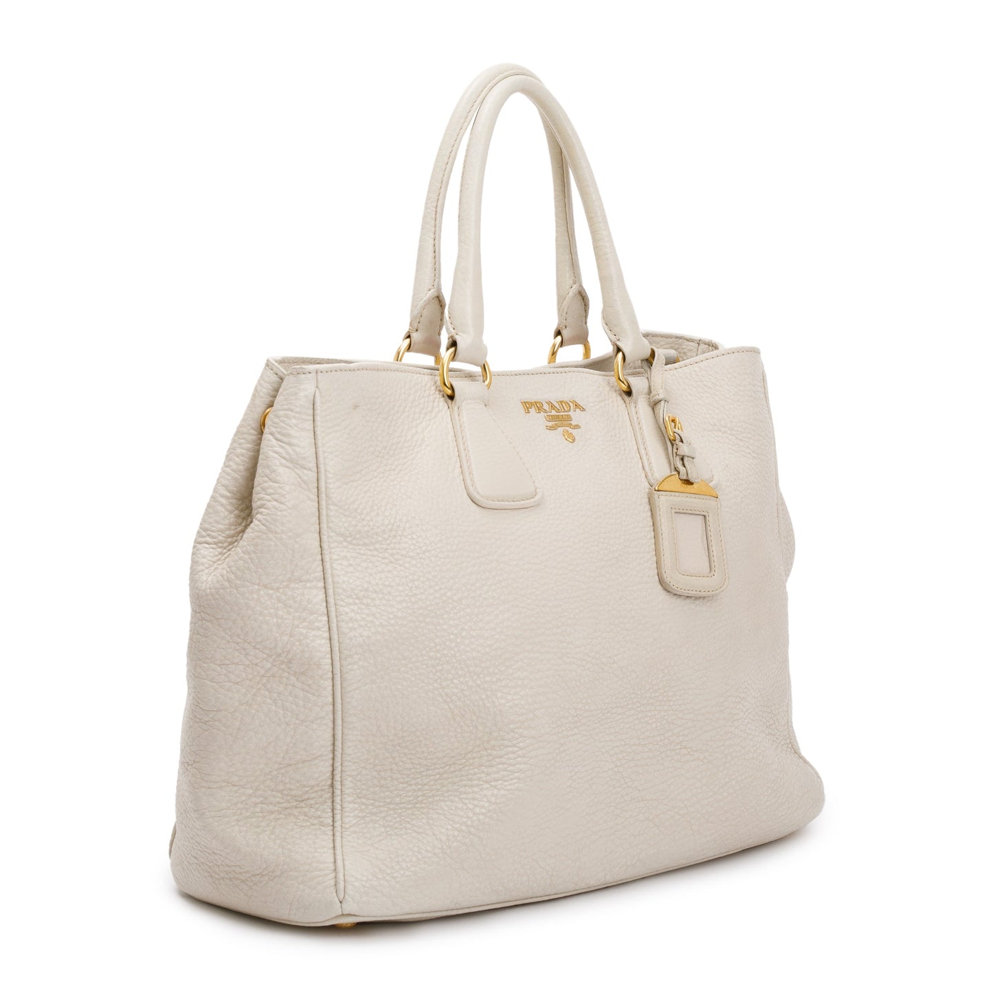 Prada White Vitello Daino Leather Tote
