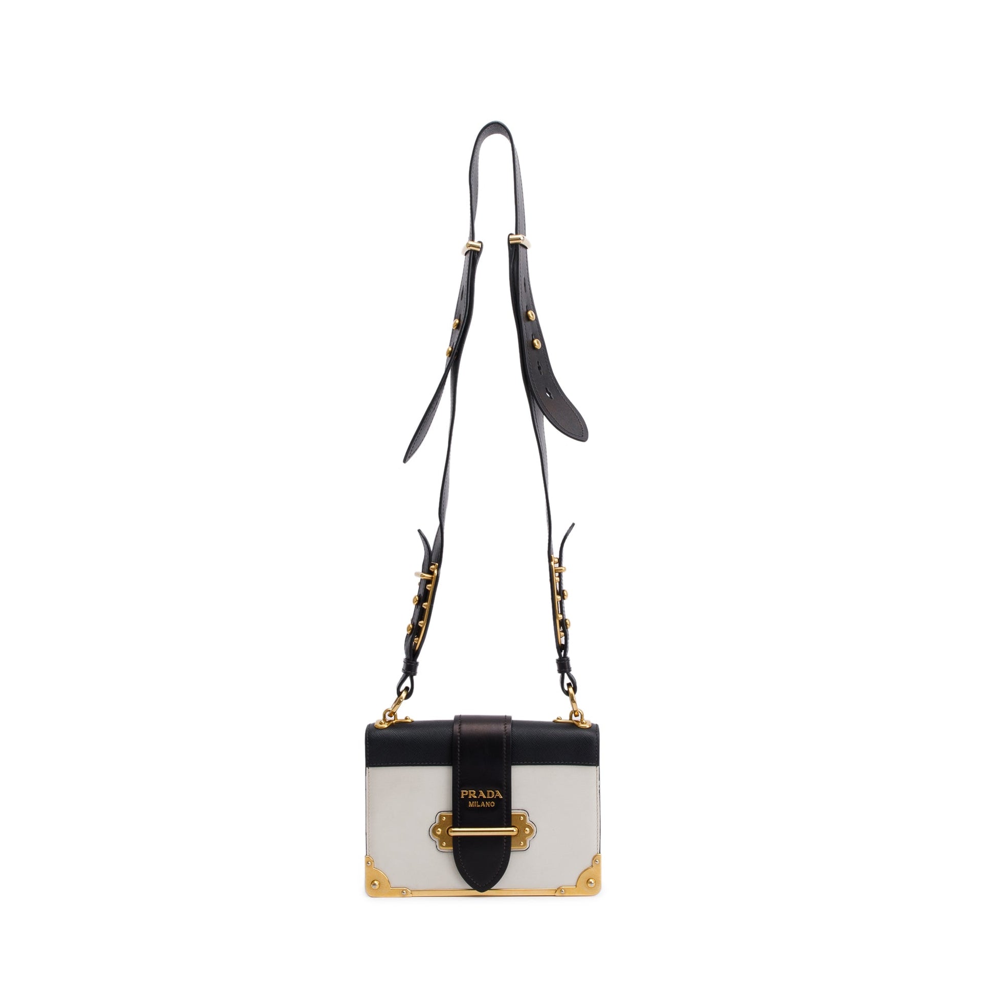 Prada White/Black City Calf Saffiano Cahier Bag