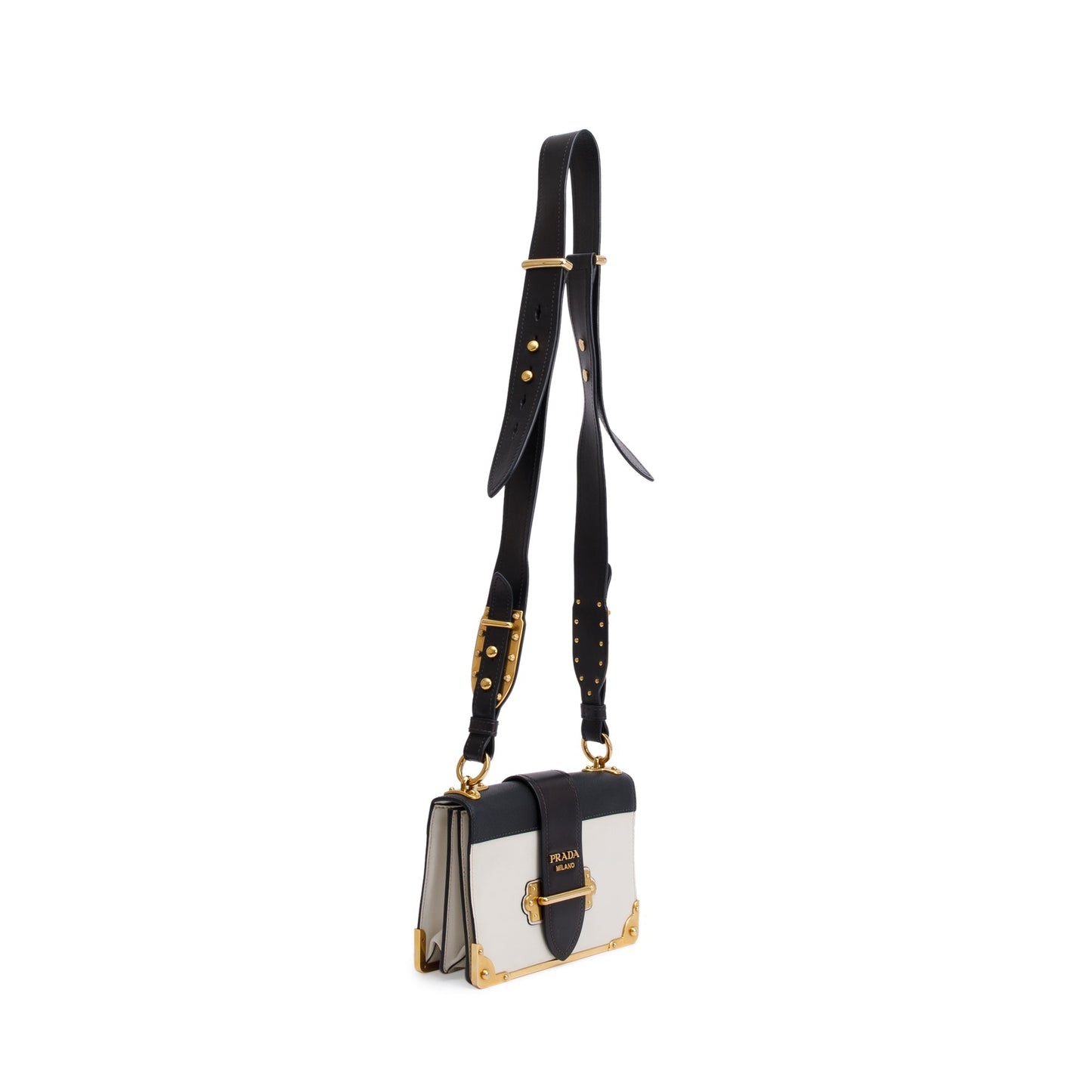 Prada White/Black City Calf Saffiano Cahier Bag