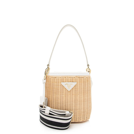 Prada Wicker Canapa Bucket Bag (SHF-22390)
