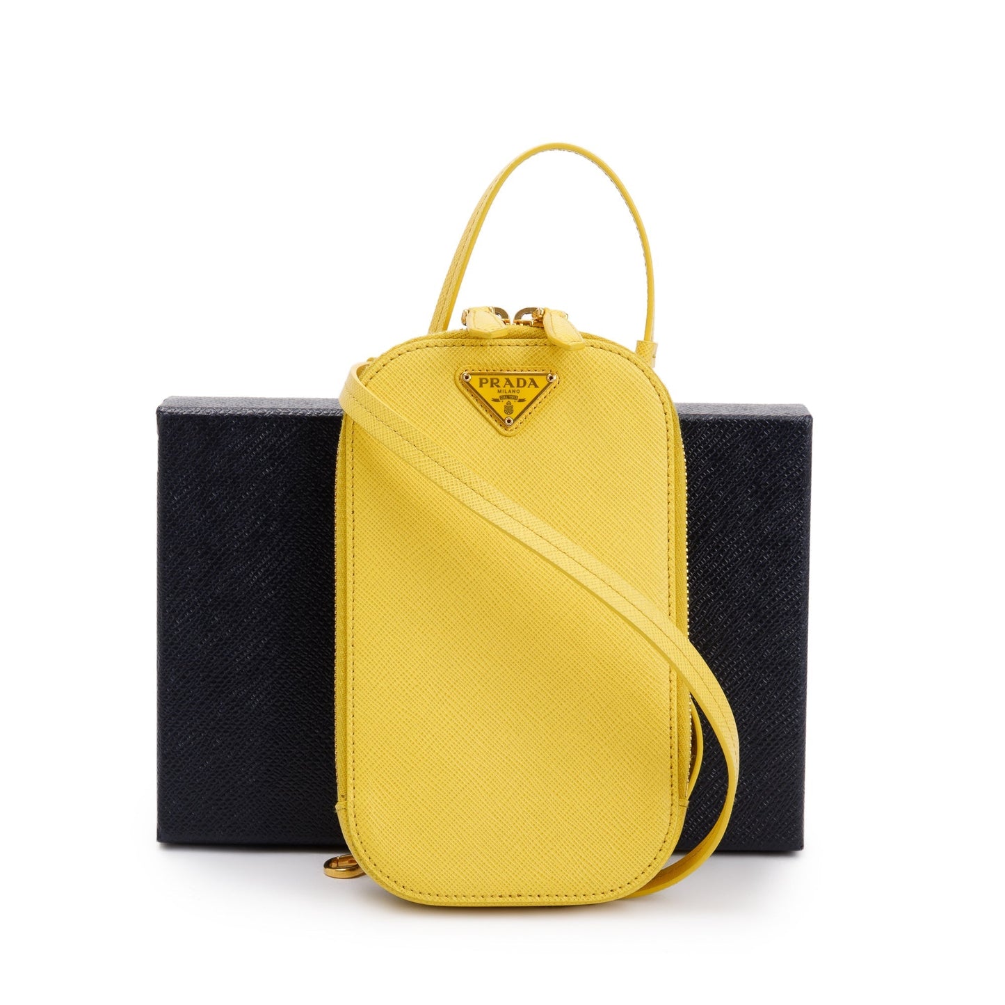 Prada Yellow Saffiano Triangle Phone Bag