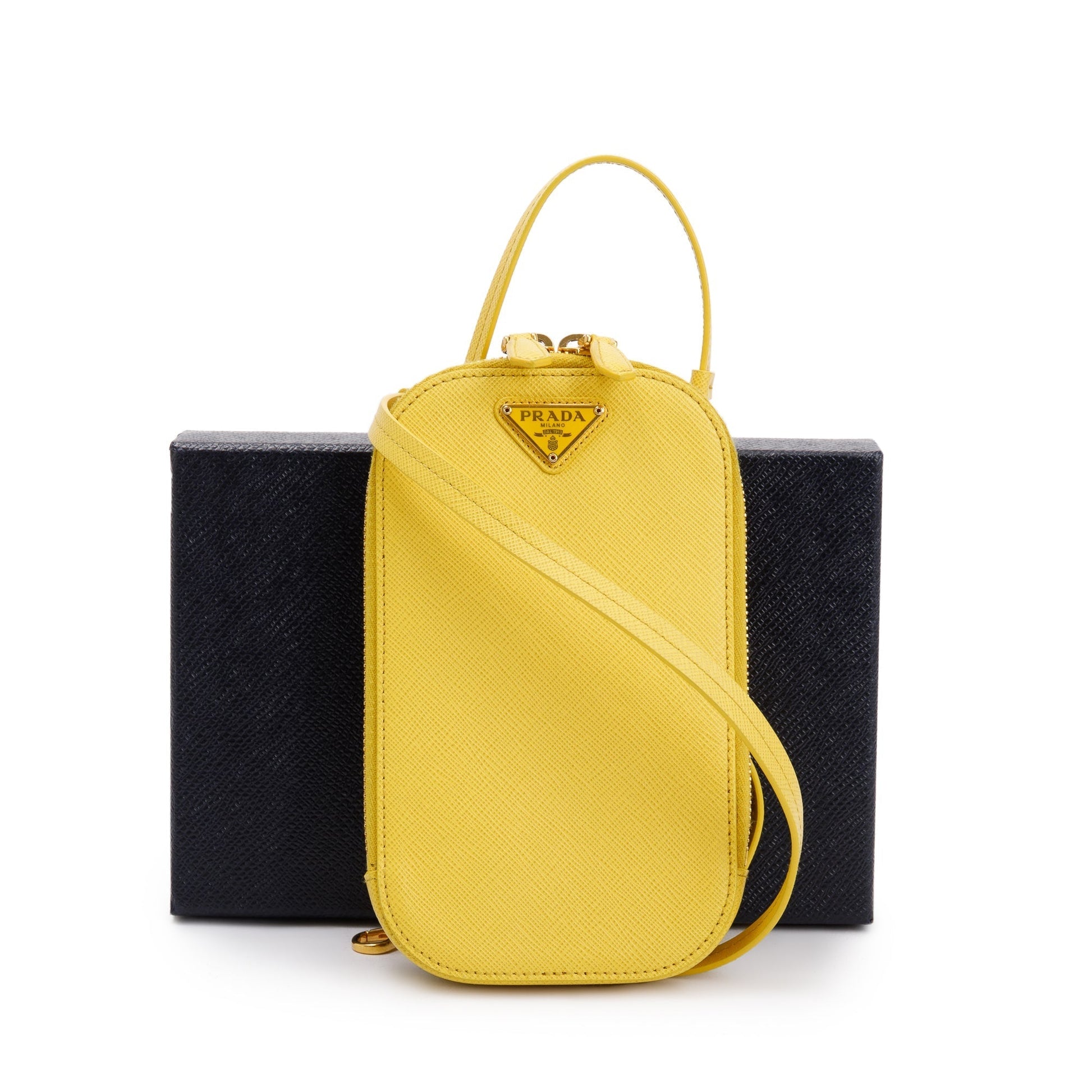 Prada Yellow Saffiano Triangle Phone Bag