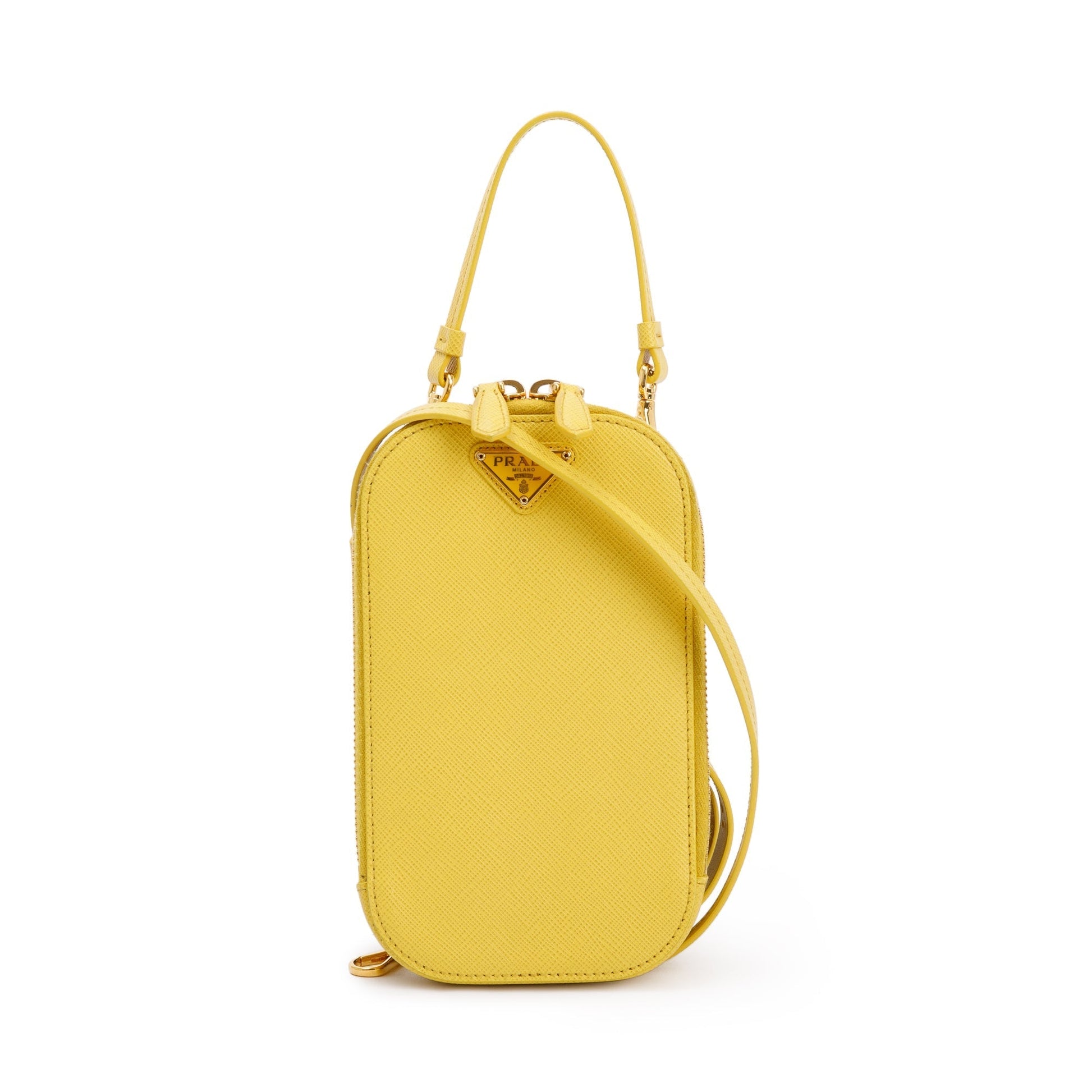 Prada Yellow Saffiano Triangle Phone Bag