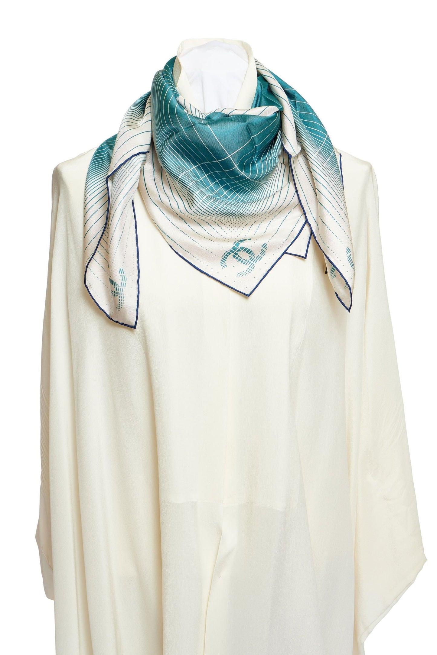 Chanel Green/White CC Logo Silk Shawl