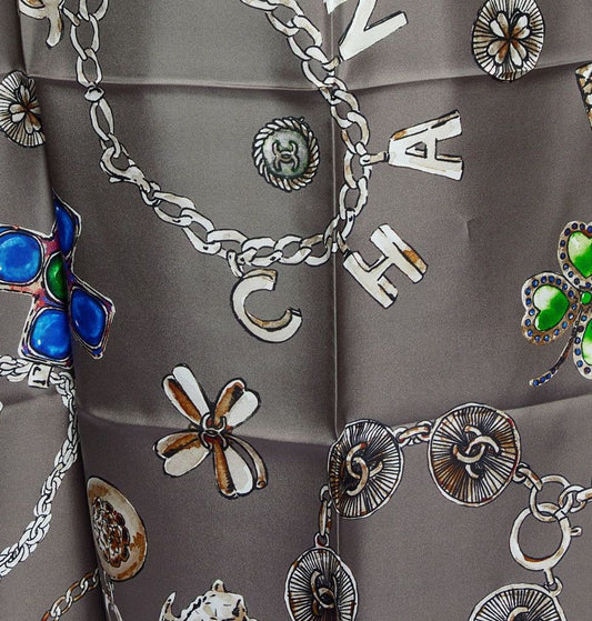 Chanel Grey Charms Silk Shawl
