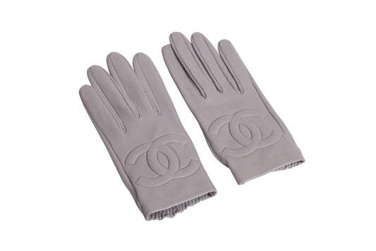 Chanel New Grey Leather Gloves