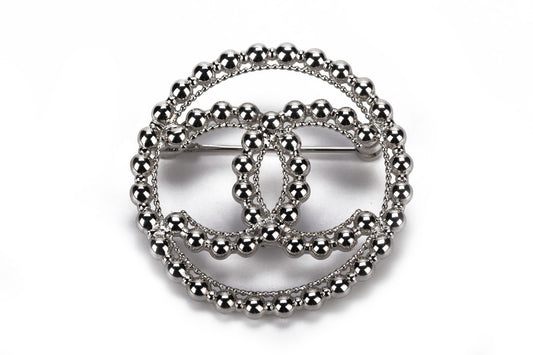 Chanel BNIB Silver CC Logo Round Pin