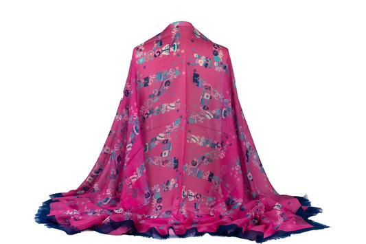 Chanel New Fuchsia Blue Cashmere Shawl