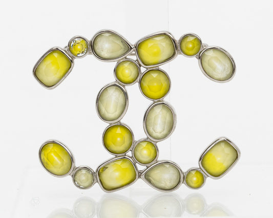 Chanel Yellow Gripoix Logo Pin