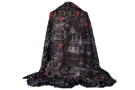 Chanel Cashmere Shawl City Print Black
