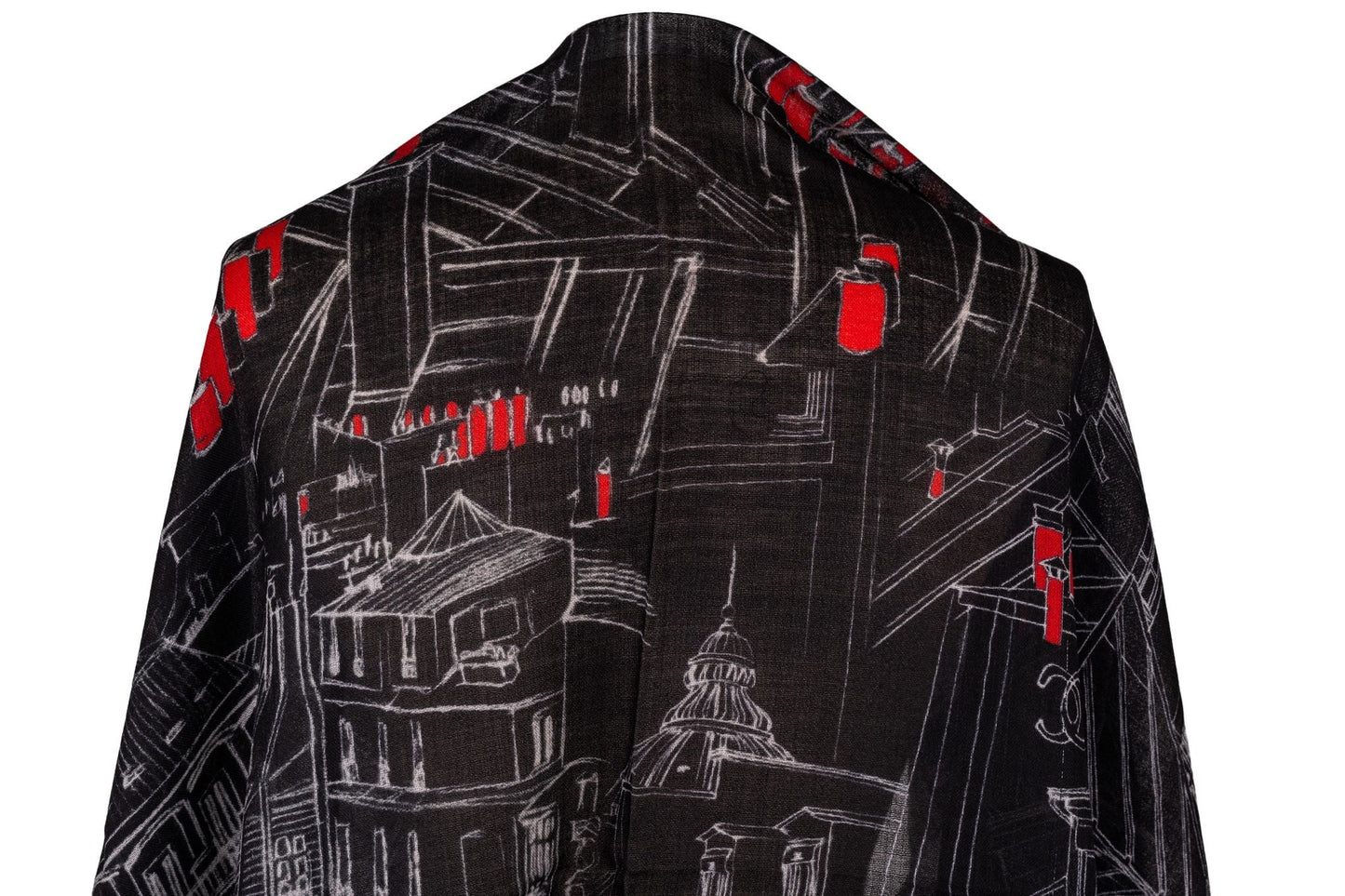 Chanel Cashmere Shawl City Print Black
