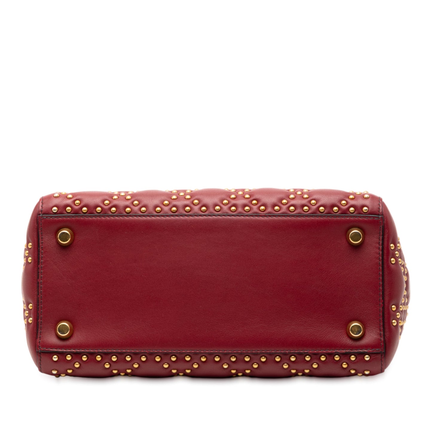 Red Dior Medium Lambskin Cannage Studded Supple Lady Dior Satchel