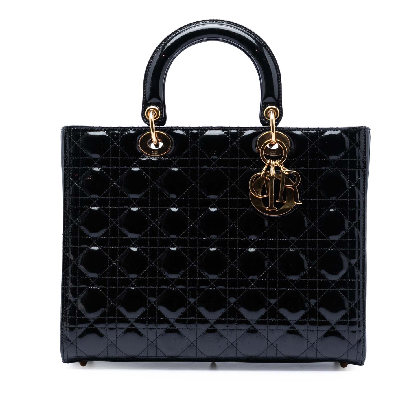 Black Dior Large Patent Cannage Lady Dior Satchel
