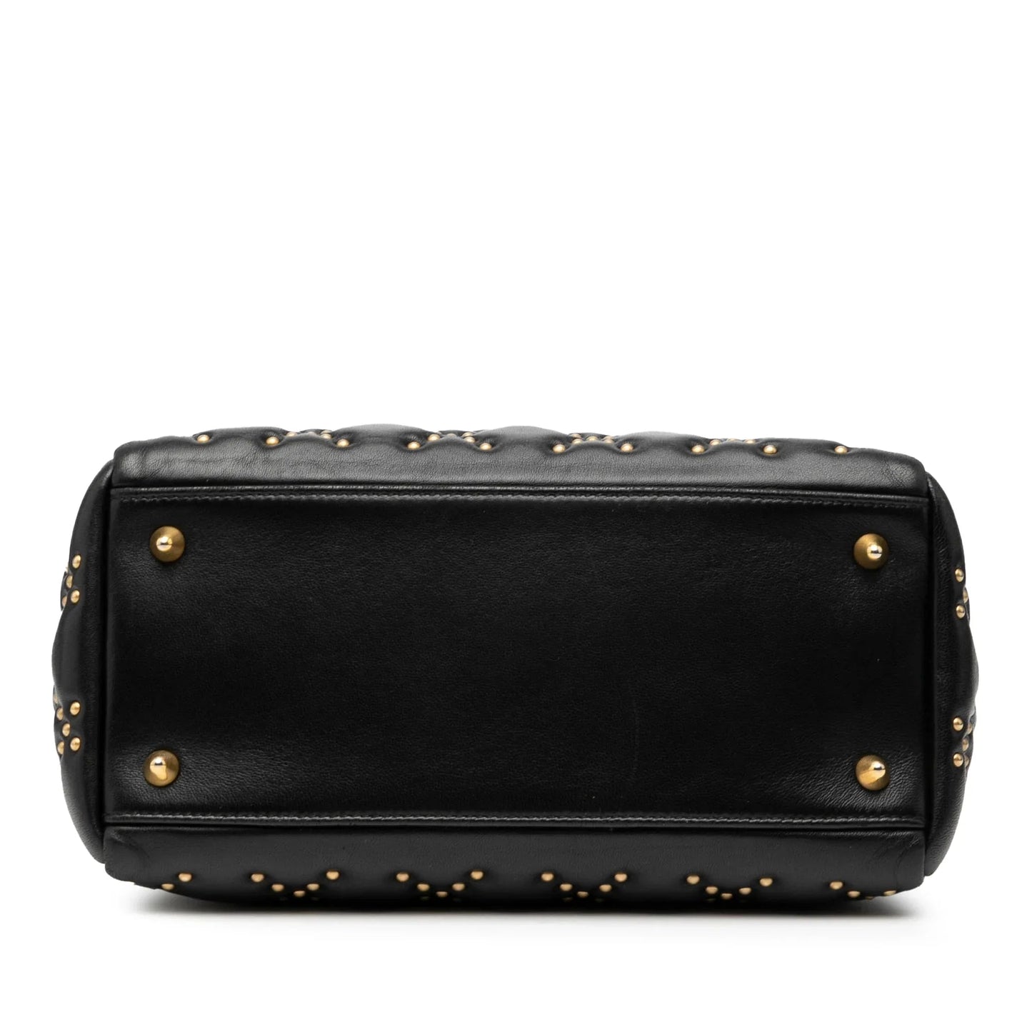 Black Dior Medium Lambskin Cannage Studded Supple Lady Dior Satchel