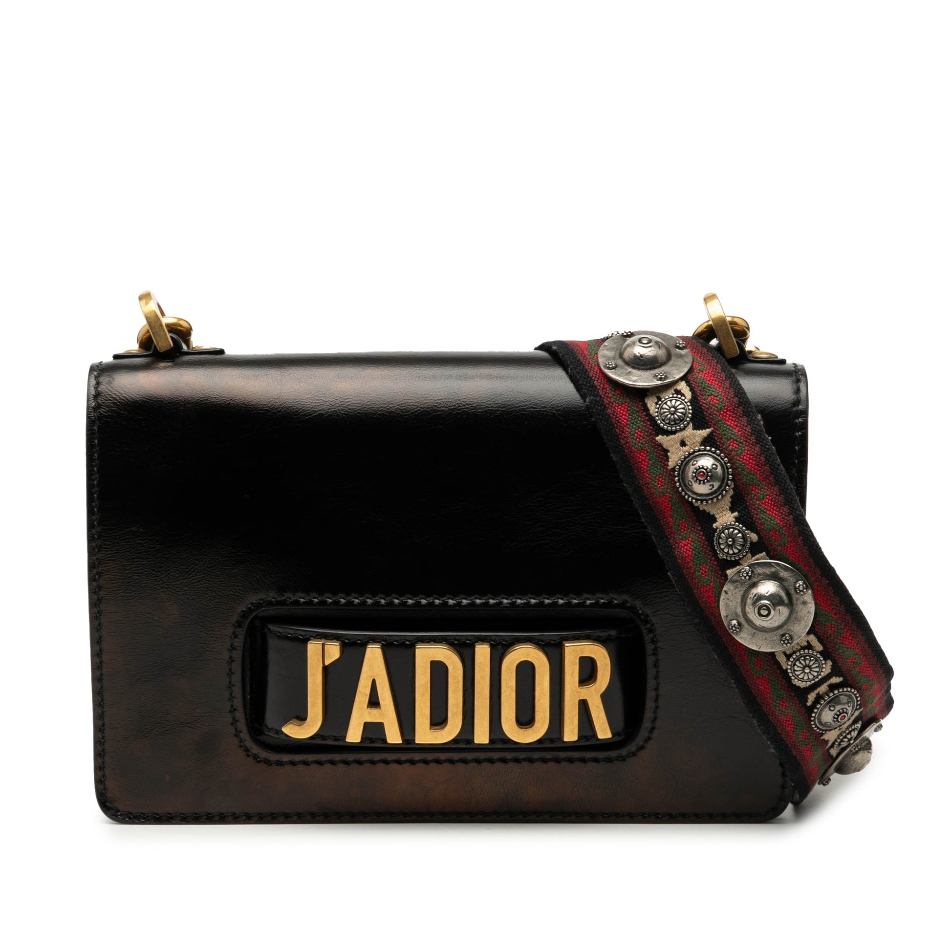 Black Dior Leather JAdior Chain Flap Shoulder Bag