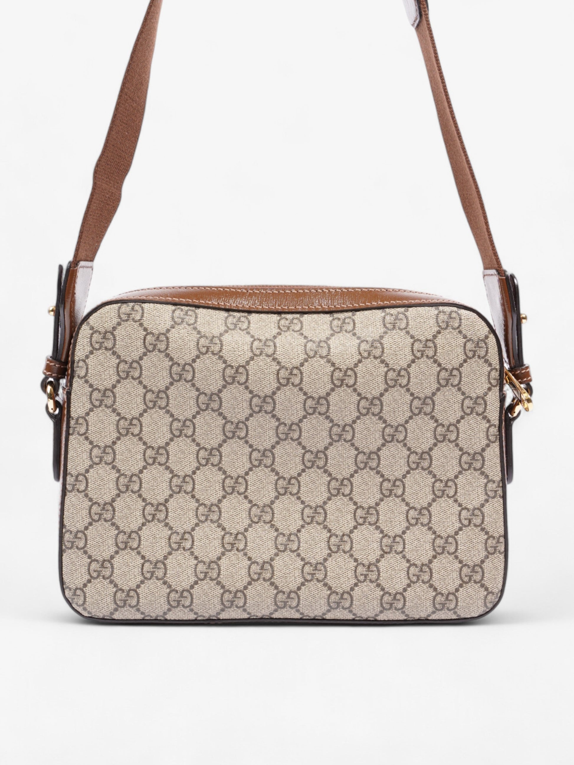 Gucci Messenger Bag with Double G GG Supreme / Brown Coated Canvas Small