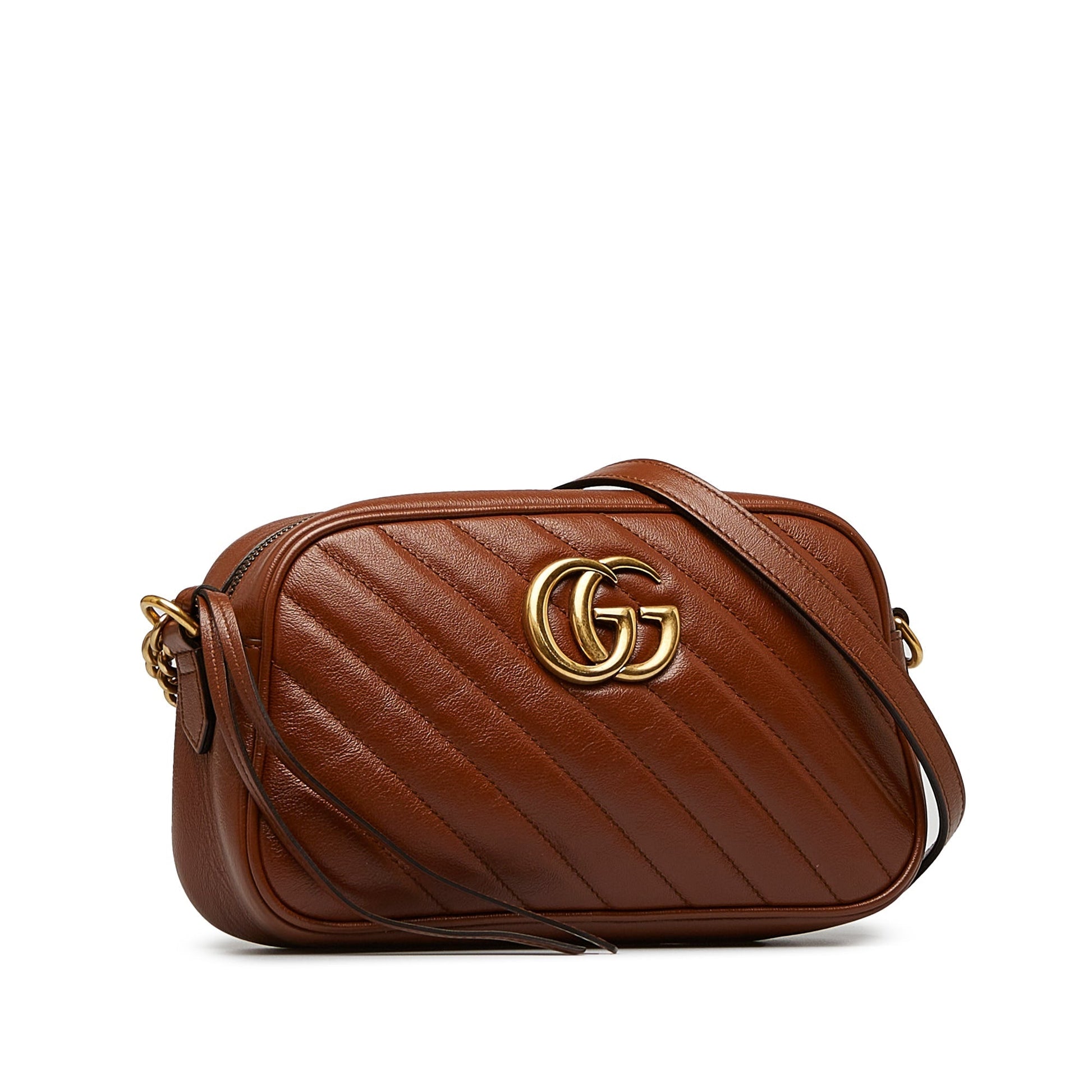 Gucci GG Marmont Brown Quilted Chain Crossbody