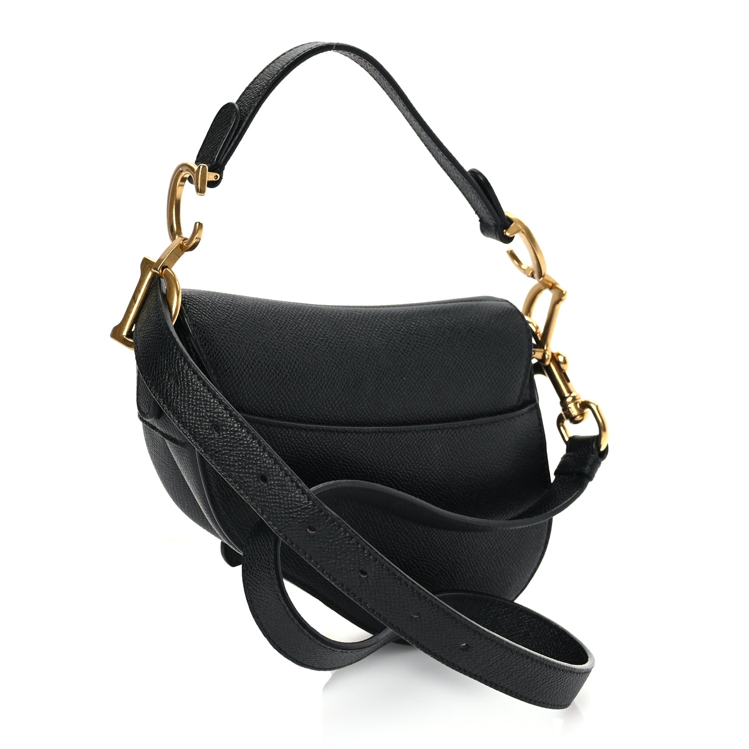 Christian Dior Grained Calfskin Mini Saddle Bag With Strap Black