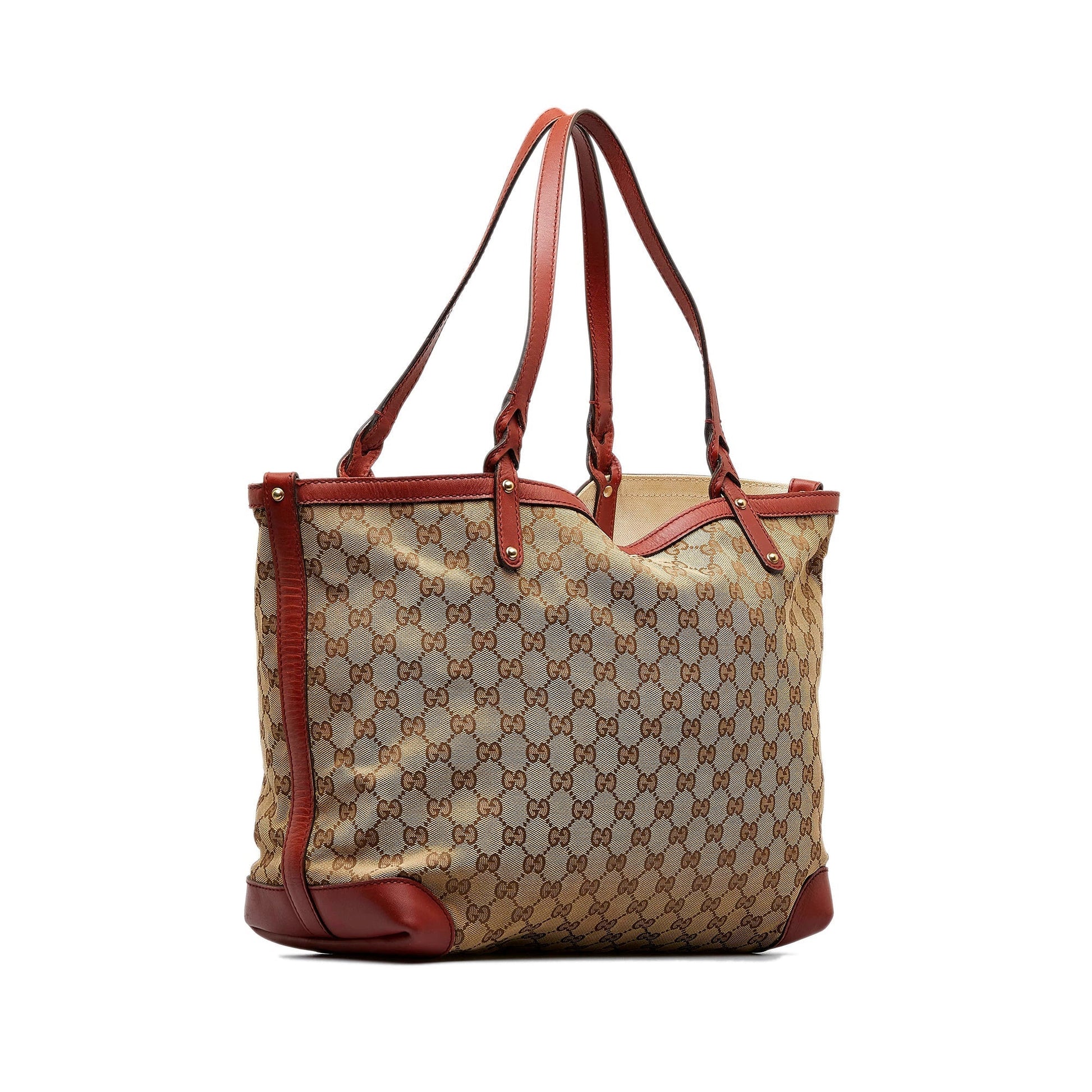 Gucci Brown Leather Canvas Tote Style 28