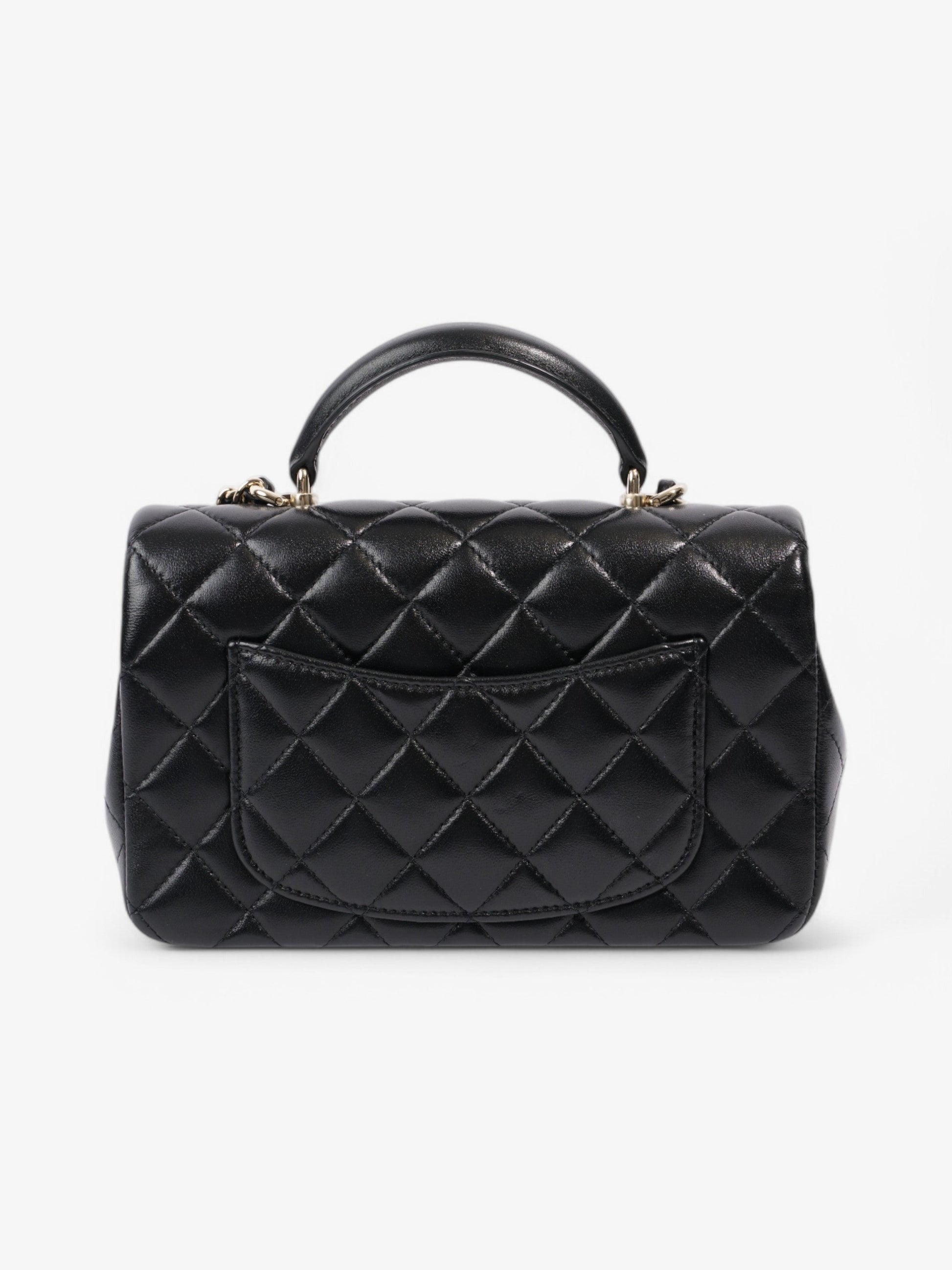 Chanel Rectangular Top Handle Bag Black Lambskin Leather Mini