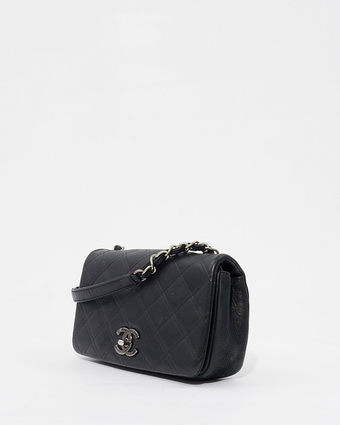 Chanel Black Leather Crossbody Messenger Bag with Gunmetal Hardware
