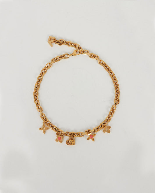 Louis Vuitton Gold Tone Pendant Heart Shape & Flower Necklace
