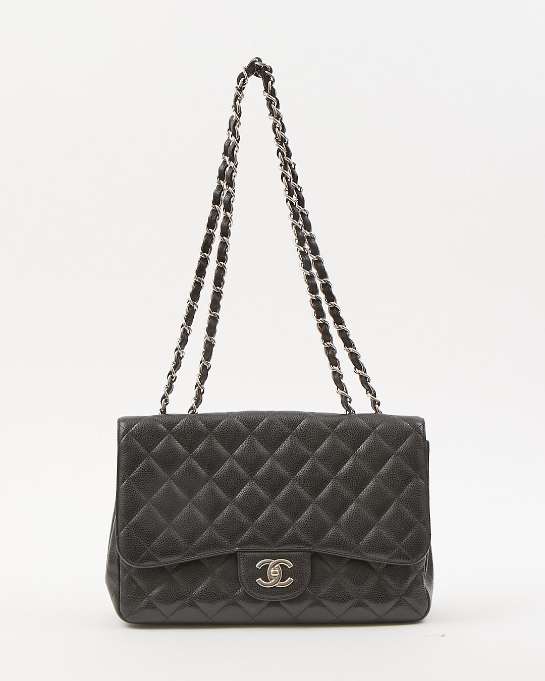 Chanel Black Caviar Quilted Jumbo Classic Single Flap Bag