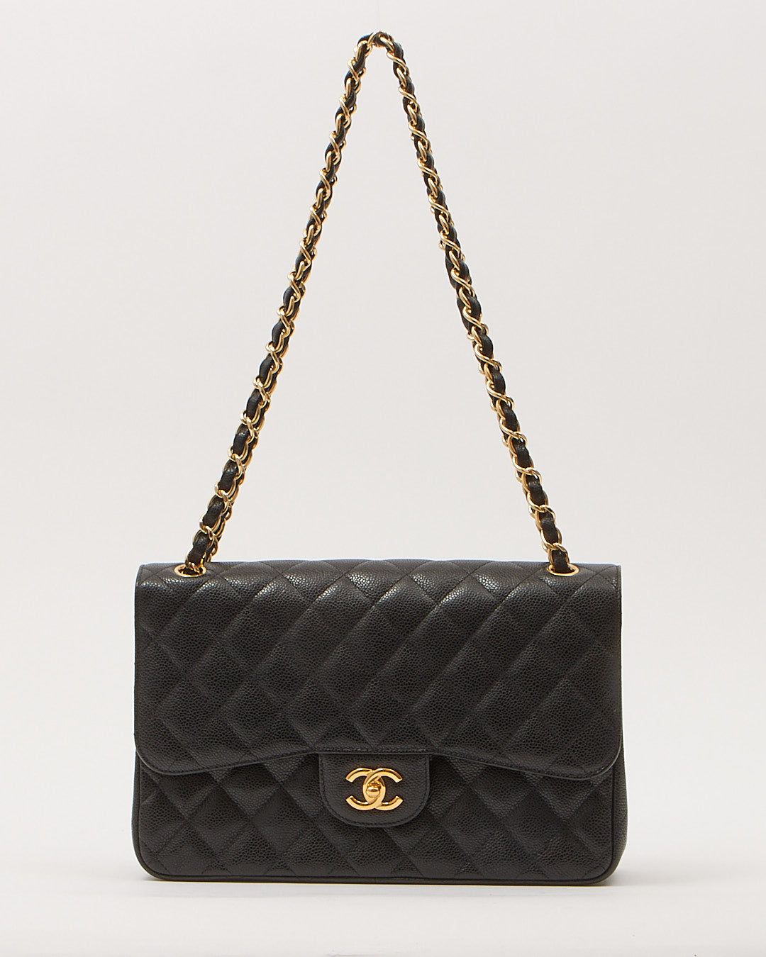 Chanel Black Caviar Quilted Jumbo Double Flap Bag GHW