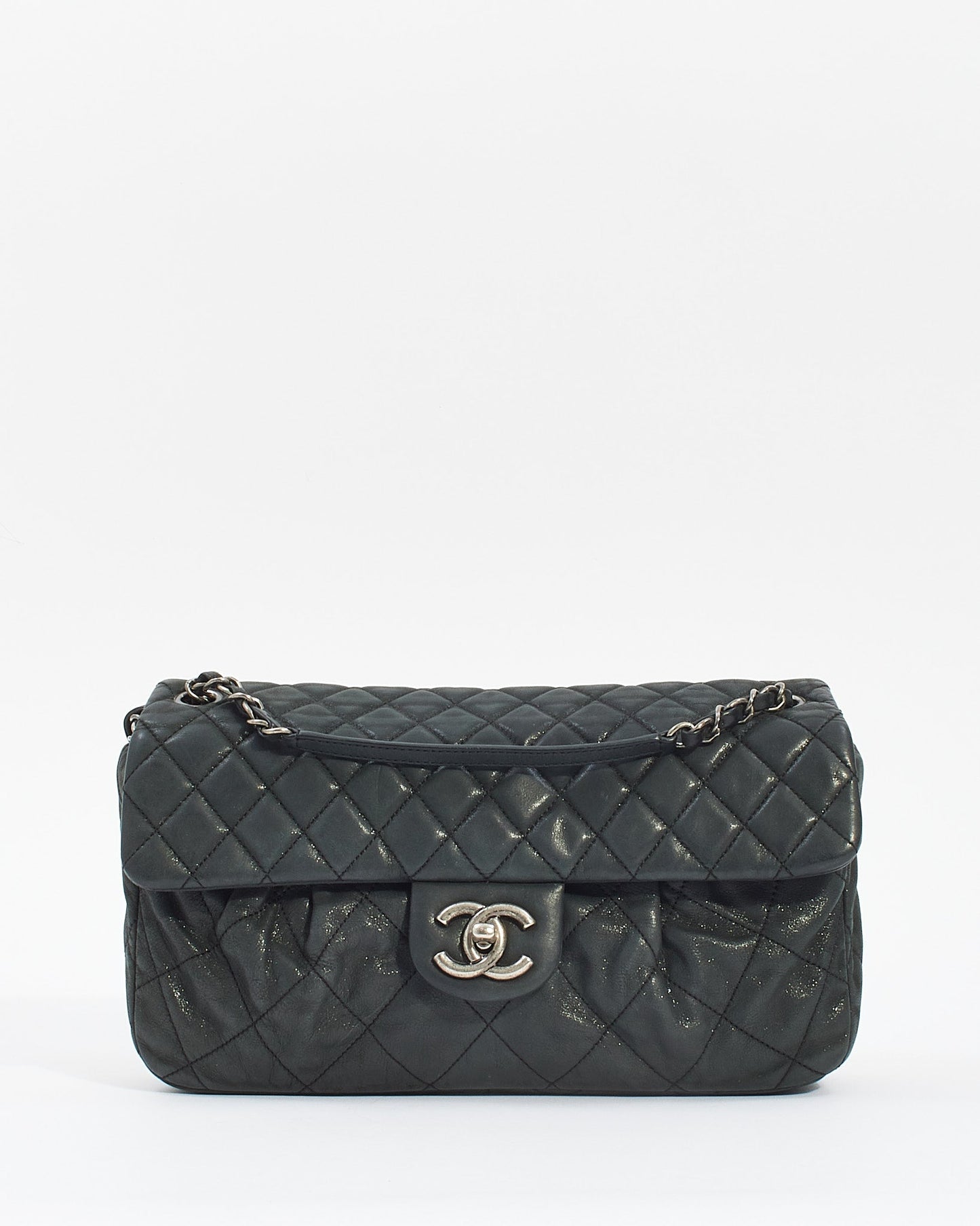 Chanel Black Quilted Iridescent Leather East West Single Flap Bag