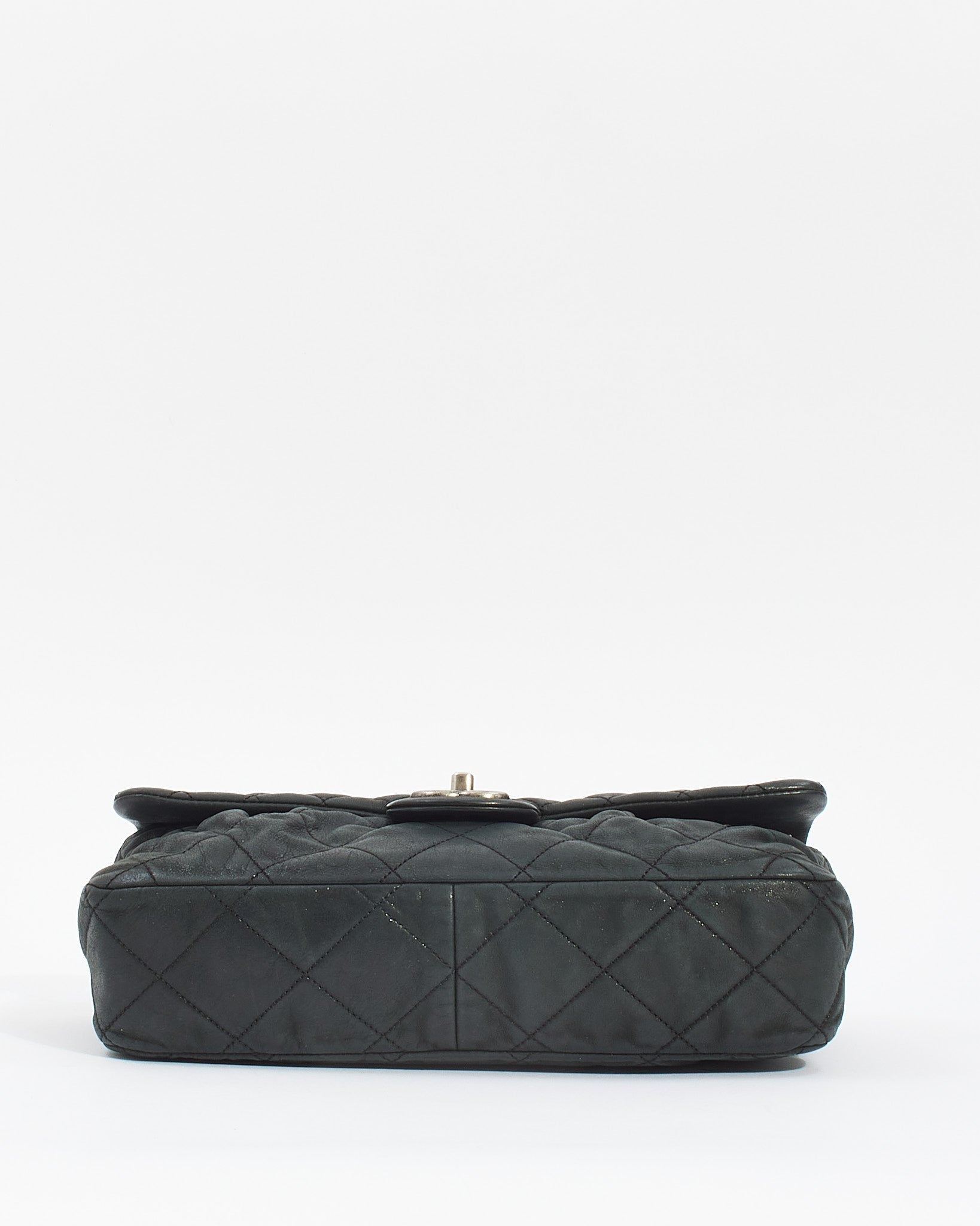 Chanel Black Quilted Iridescent Leather East West Single Flap Bag