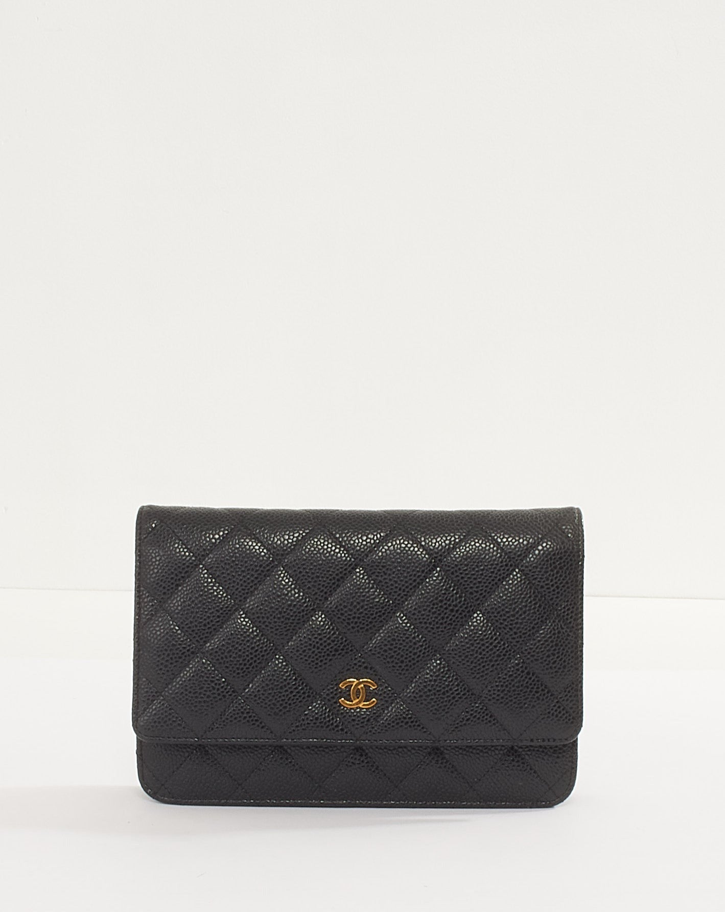 Chanel Black Caviar Leather with Gold Hardware Wallet On Chain