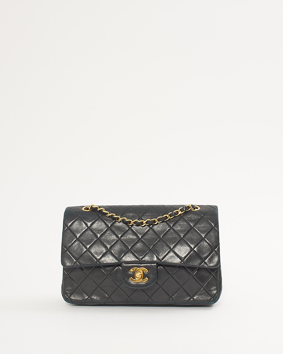 Chanel Black Lambskin 24K Gold Plated Medium Classic Double Flap Bag