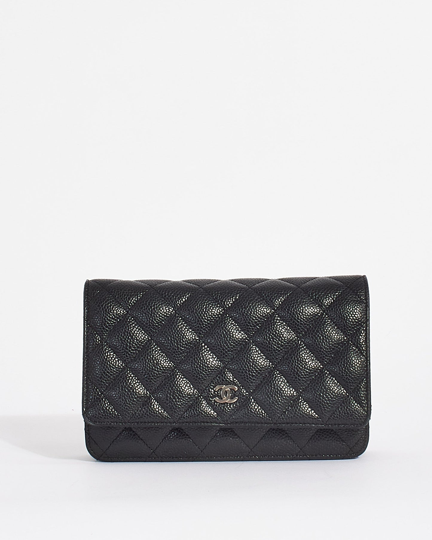 Chanel Black Caviar Leather Quilted Wallet on Chain Bag SHW