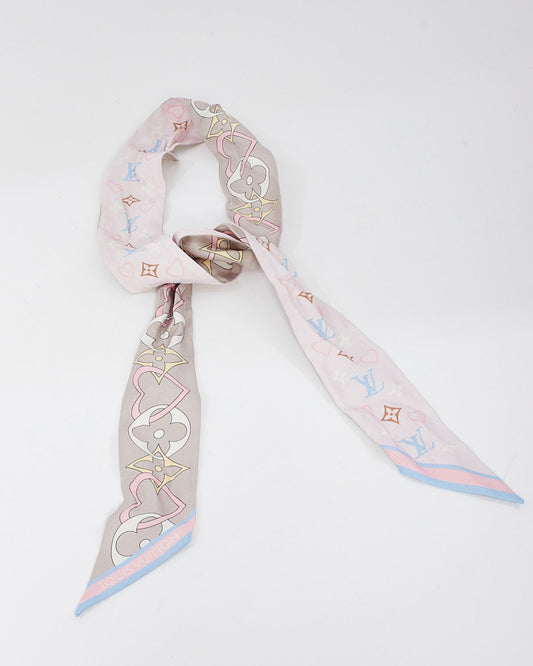 Louis Vuitton Pink & Purple Heart Silk Twilly