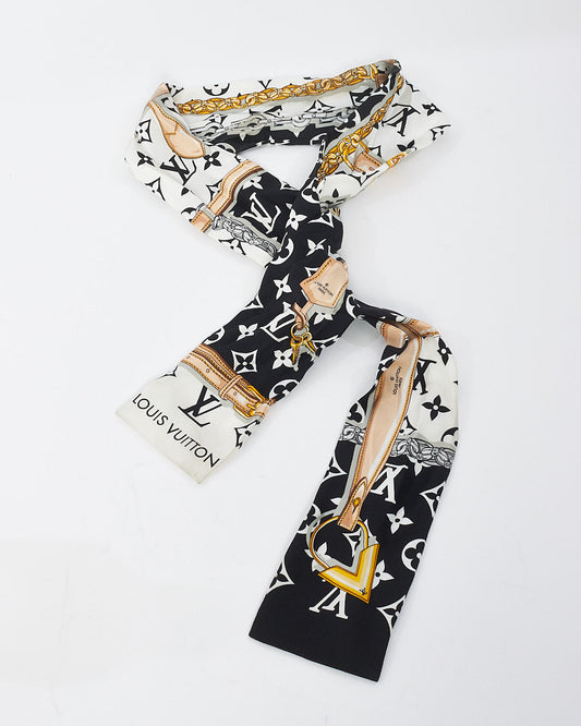 Louis Vuitton Black & White Monogram Confidential Bandeau Silk Twilly