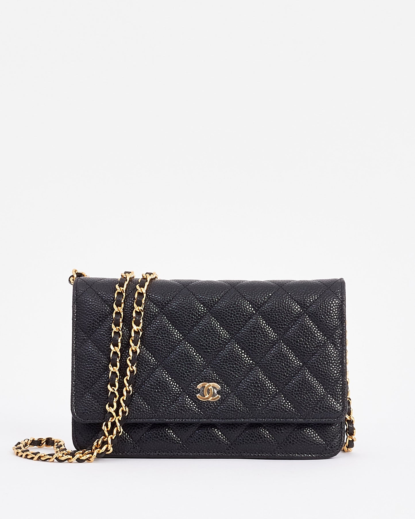 Chanel Black Caviar Leather with Gold Hardware Wallet on Chain