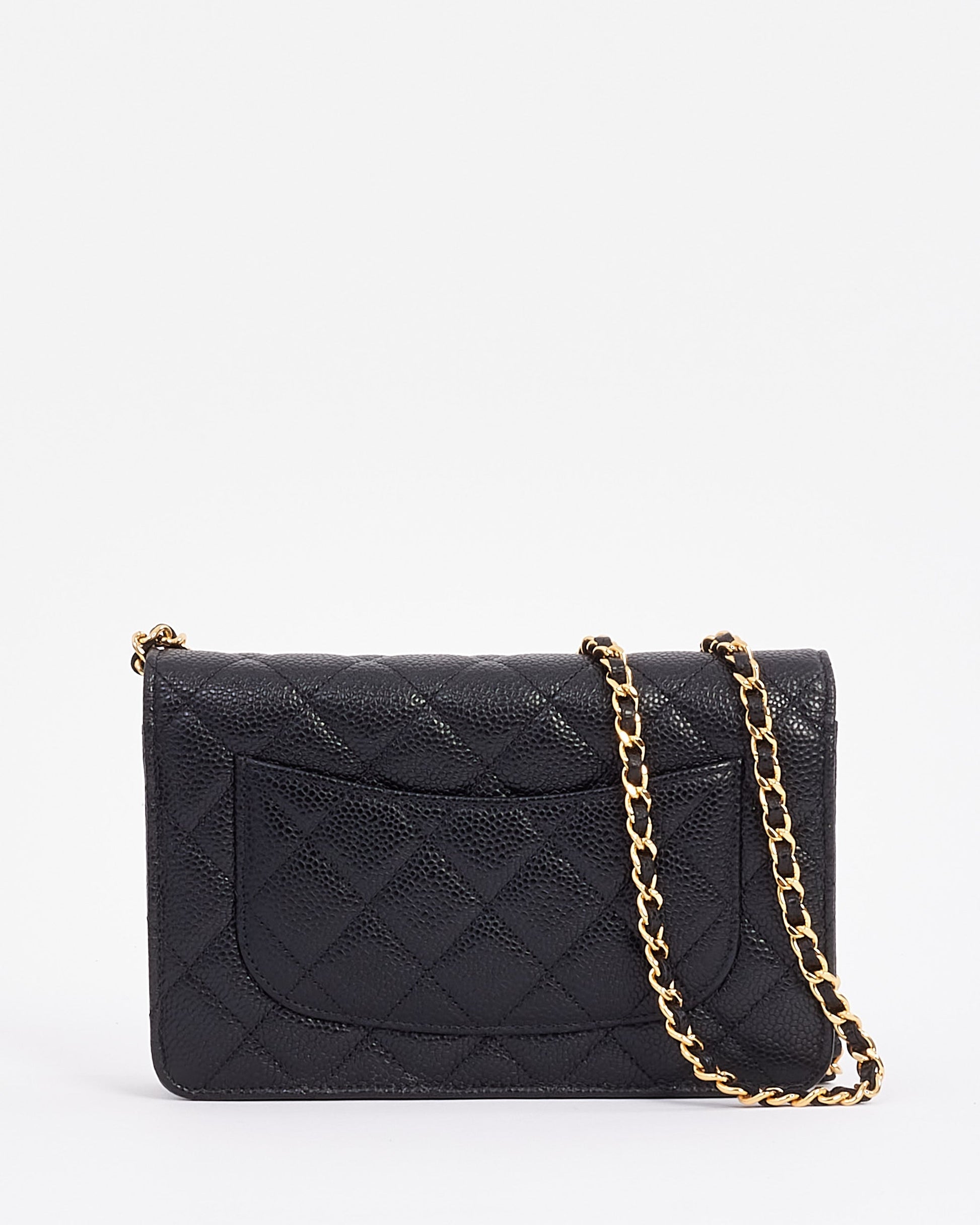 Chanel Black Caviar Leather with Gold Hardware Wallet on Chain
