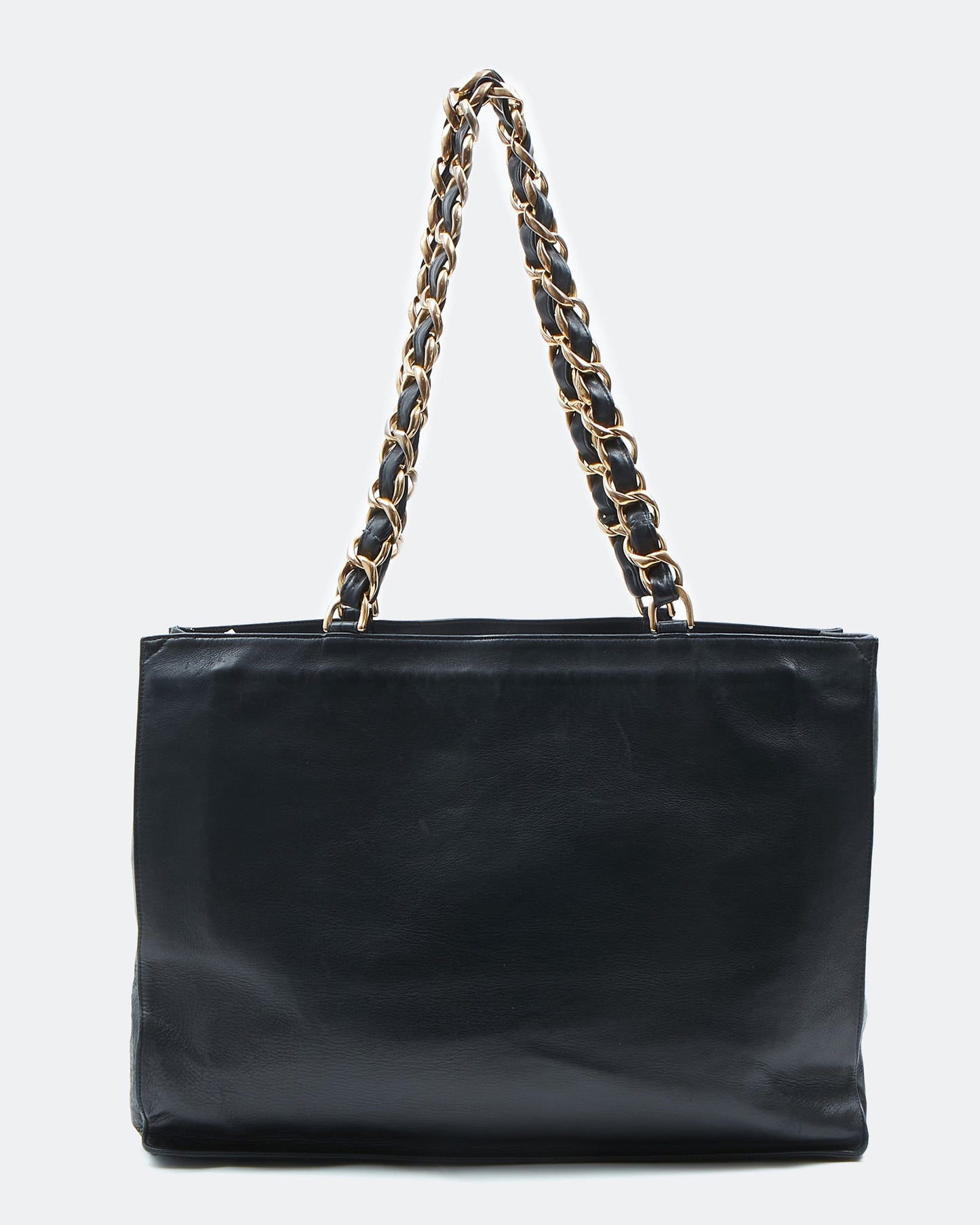 Chanel Black Lambskin 24K Gold Chain Interlocking CC Tote Bag