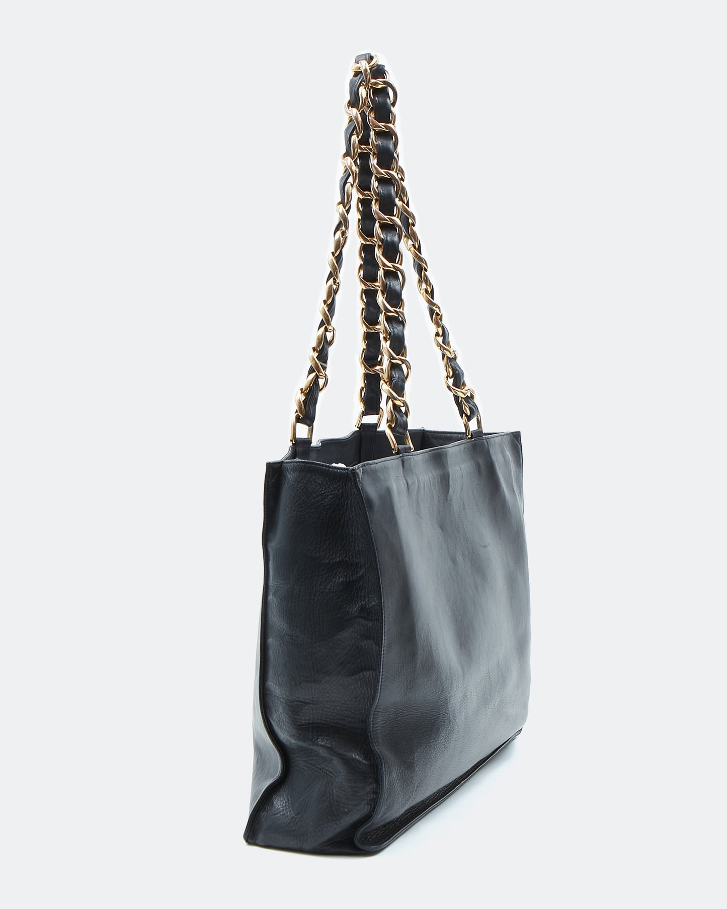 Chanel Black Lambskin 24K Gold Chain Interlocking CC Tote Bag