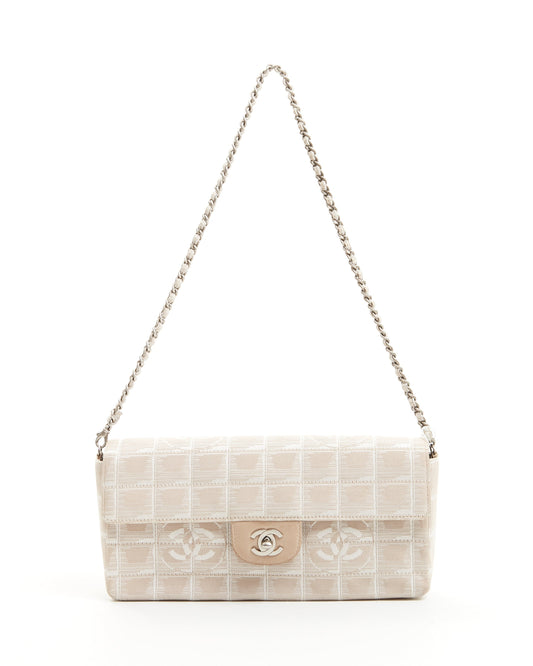 Chanel Beige Canvas New Travel Line East West Flap Bag
