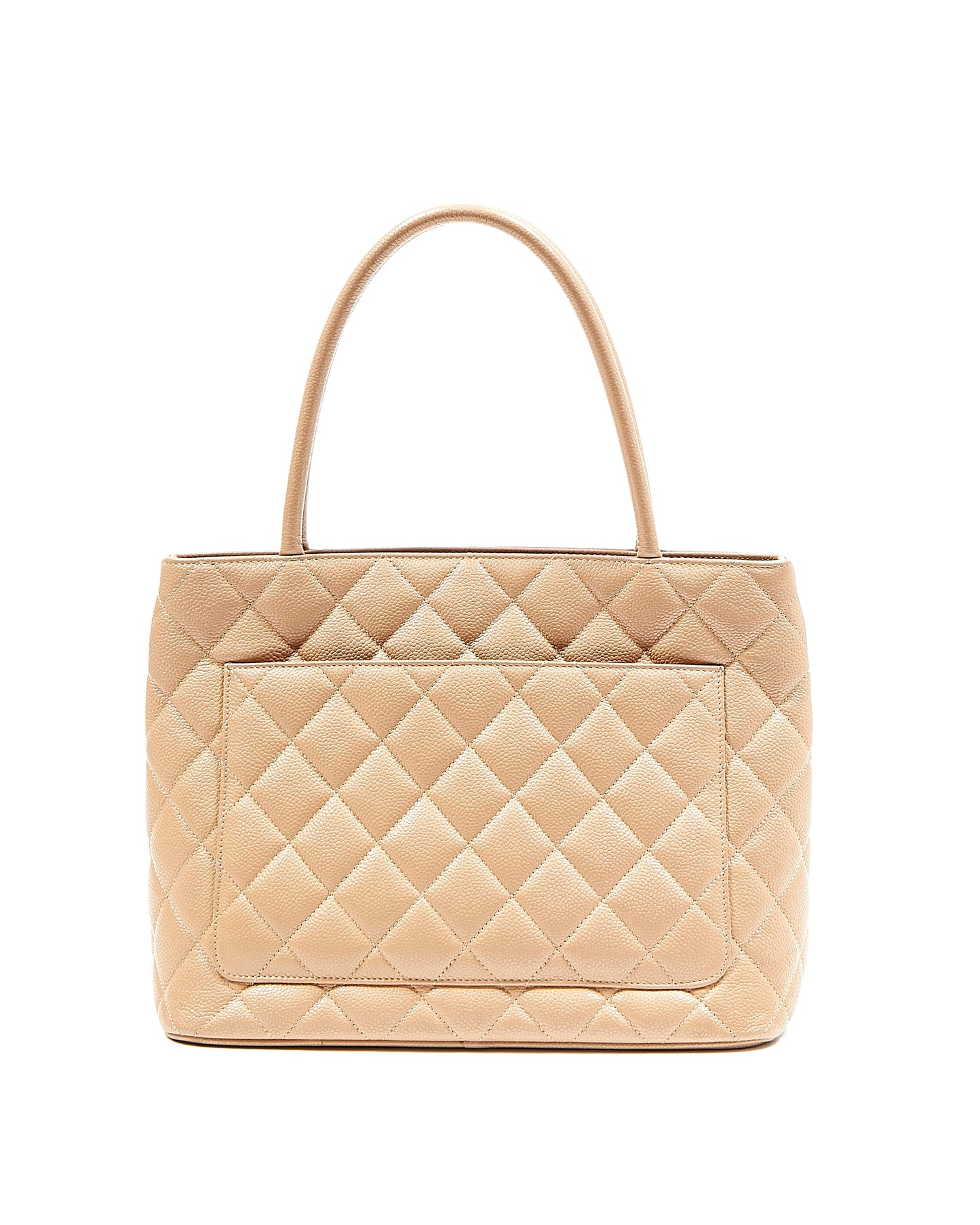 Chanel Beige Caviar CC Logo Medallion Top Handle Bag