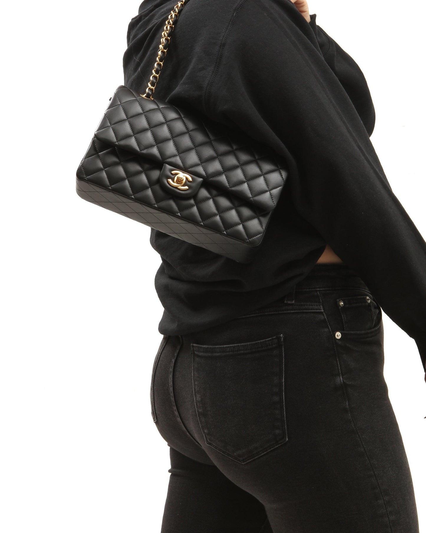 Chanel Black Lambskin Quilted Medium Classic Double Flap Bag