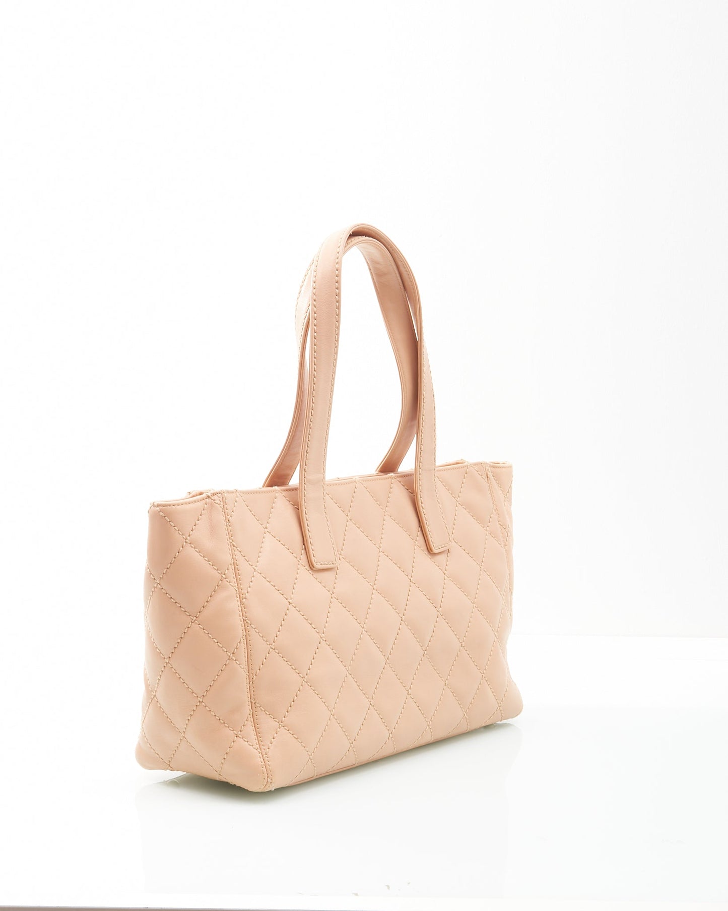 Chanel Beige Lambskin Leather CC Wild Stitch Tote Bag Pochette