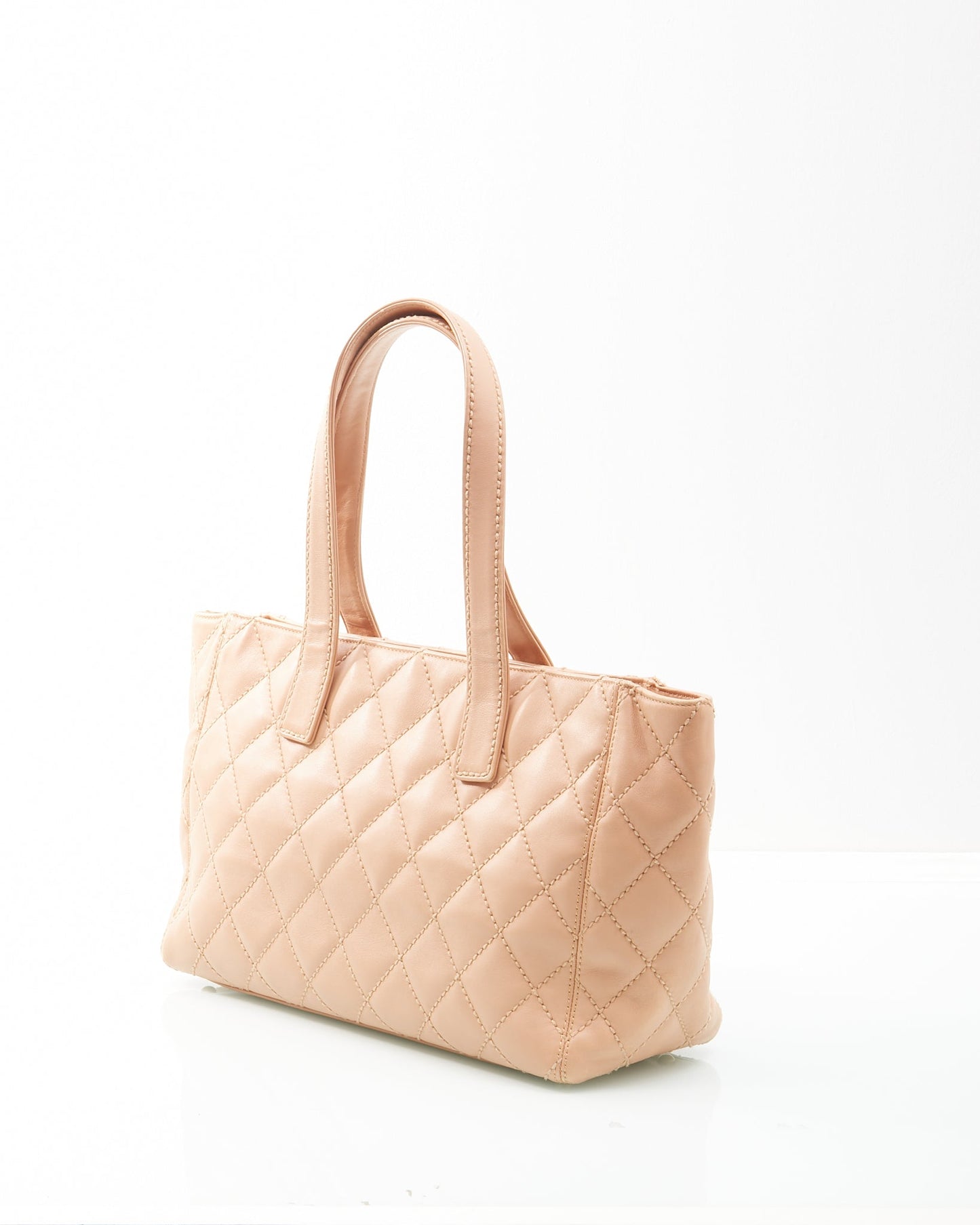 Chanel Beige Lambskin Leather CC Wild Stitch Tote Bag Pochette