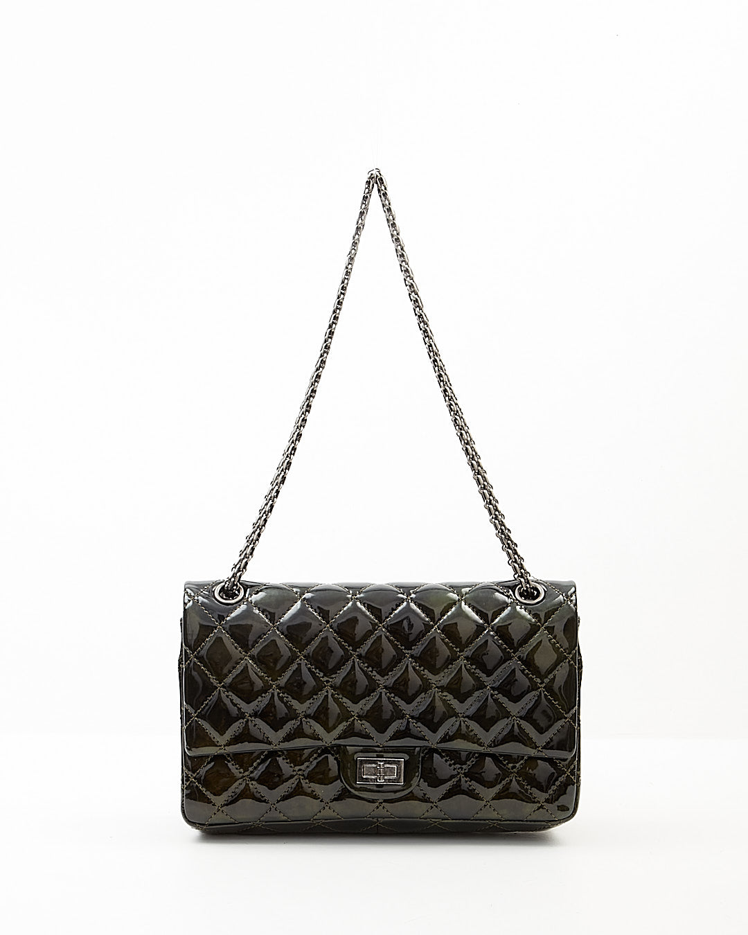 Chanel Black Green Irridescent Patent Reissue 226 Double Flap Bag