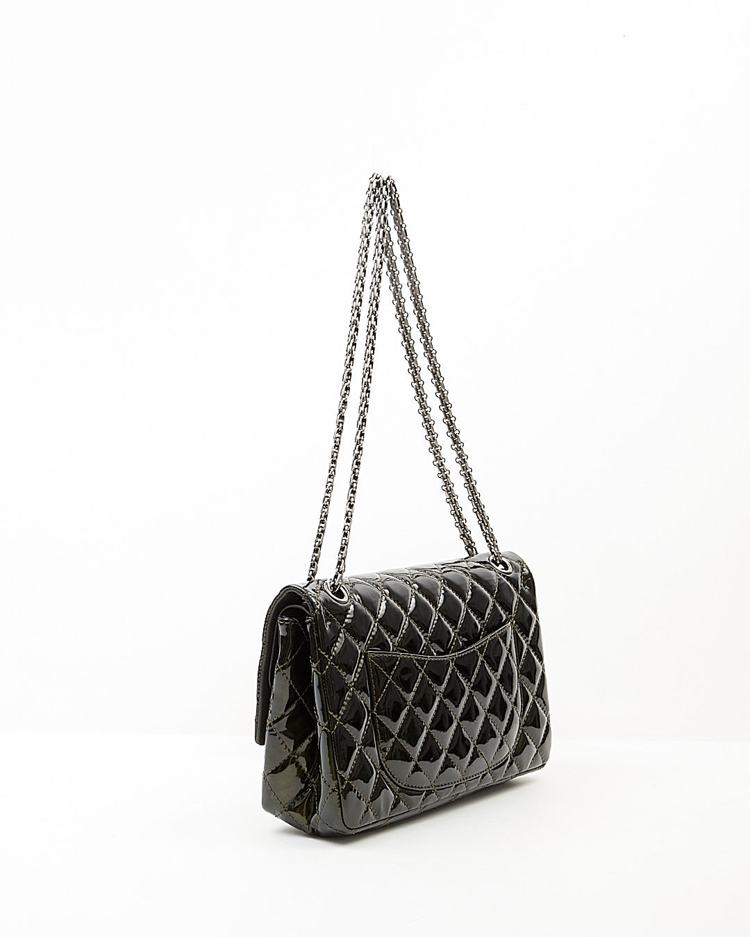 Chanel Black Green Irridescent Patent Reissue 226 Double Flap Bag